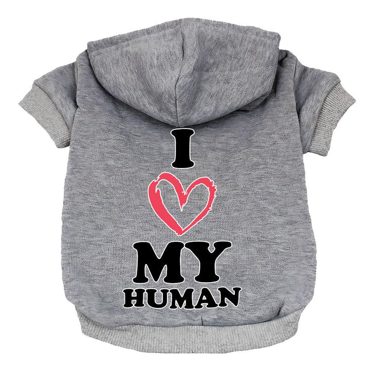 I Love My Human Dog Hoodie - Text Design Dog Coat - Heart Dog Clothing - MRSLM