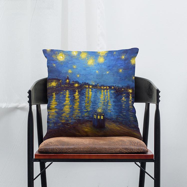 Abstract Starry Oil Painting Cotton Linen Pillow Case Waist Cushion Cover Bags Home Car Deco - MRSLM