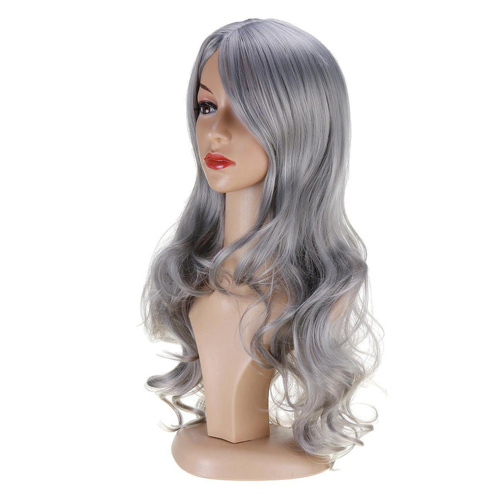 Women Wig Full Wavy Hair Extensions Heat Resistant Synthetic Grey - MRSLM