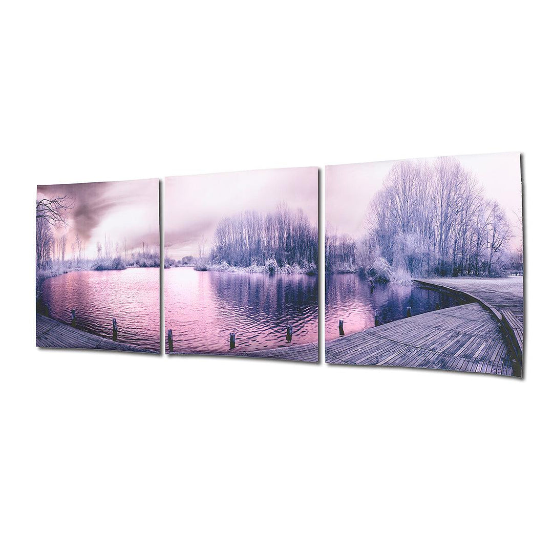 3Pcs Canvas Print Paintings Purple Lake Landscape Oil Painting Wall Decorative Printing Art Picture Frameless Home Office Decoration - MRSLM