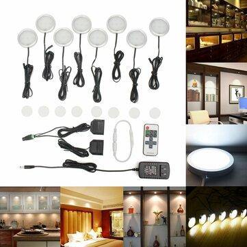 8PCS LED Cabinet Light White Dimmable Kitchen Counter Under Puck RF Wireless Remote Control + Power Supply - MRSLM