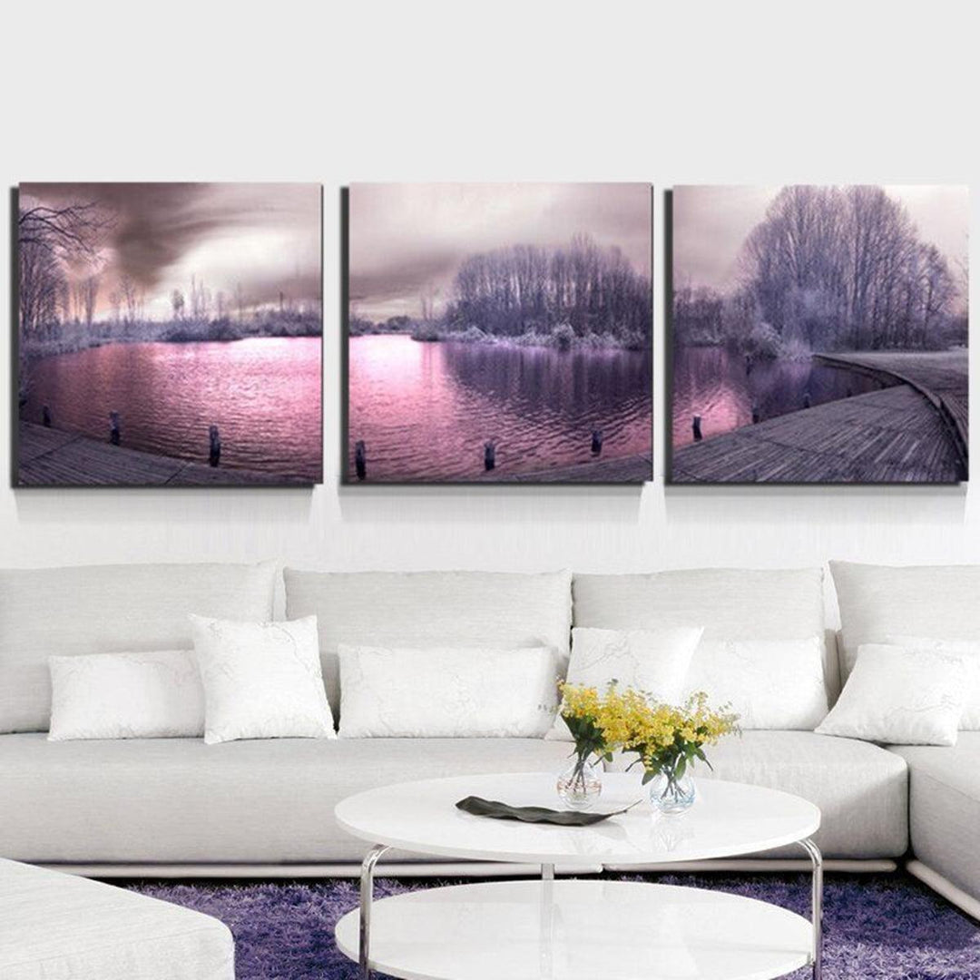 3Pcs Canvas Print Paintings Purple Lake Landscape Oil Painting Wall Decorative Printing Art Picture Frameless Home Office Decoration - MRSLM