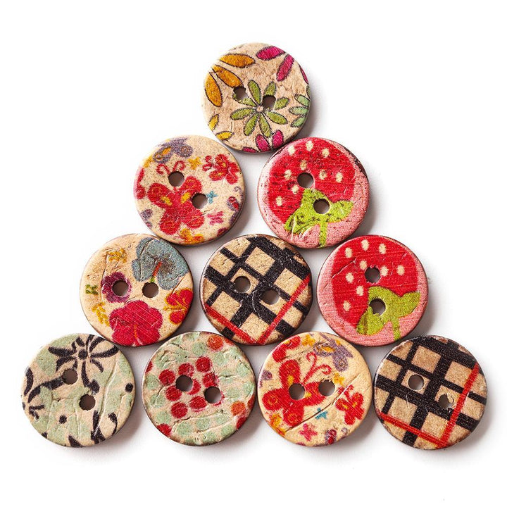 100 PCS Round Pattern Wooden Button Mixed 2 Hole Natural Sewing Children Handmade Clothes Buttons (1) - MRSLM