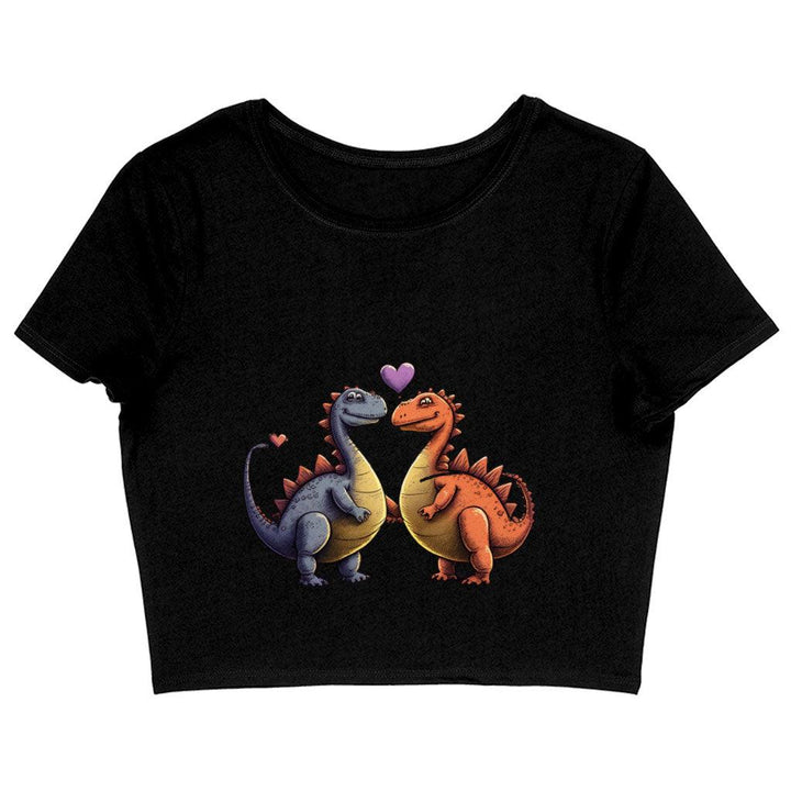 Love Couple Women's Cropped T-Shirt - Dinosaur Print Crop Top - Printed Cropped Tee - MRSLM