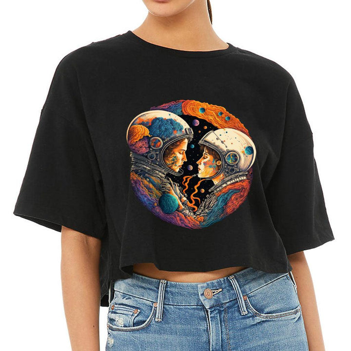 Love Astronaut Women's Crop Tee Shirt - Fantasy Cropped T-Shirt - Art Crop Top - MRSLM