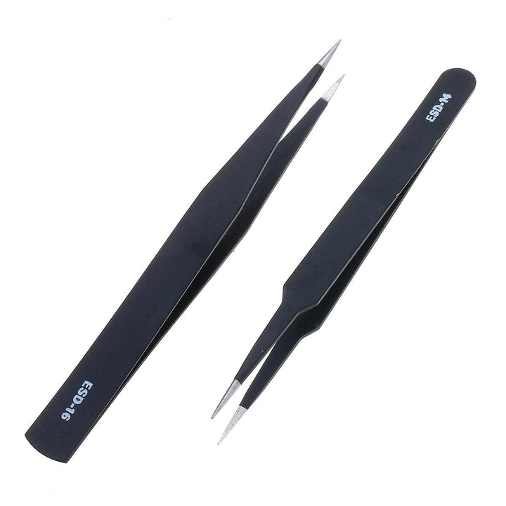 9 Pcs ESD Tweezer Anti-static Stainless Steel Precisiion Tweezers for Electronics Nail Beauty - MRSLM