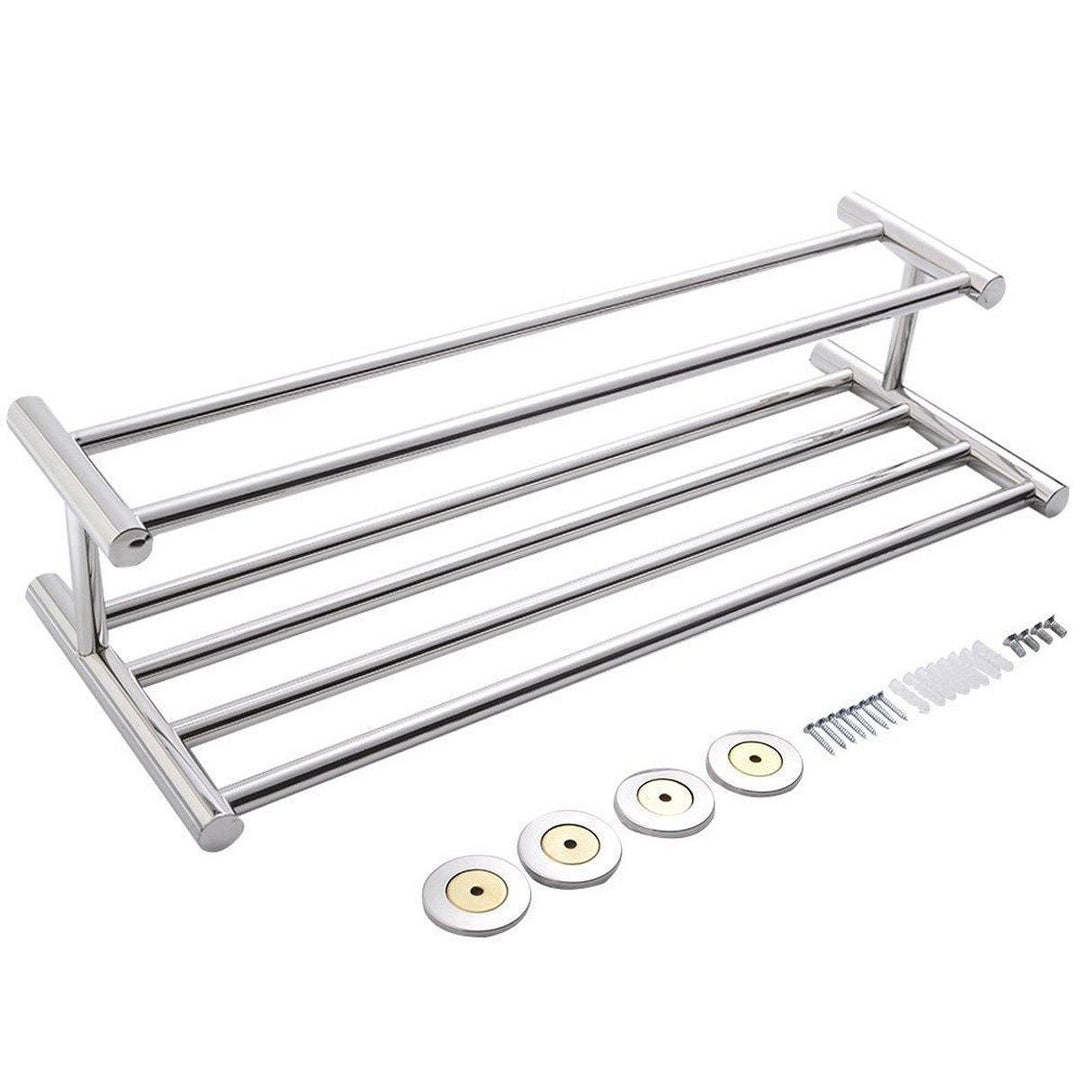 304 Stainless Steel Double Tiers Towel Rail Rack Shelf Wall Mounted Bathroom - MRSLM