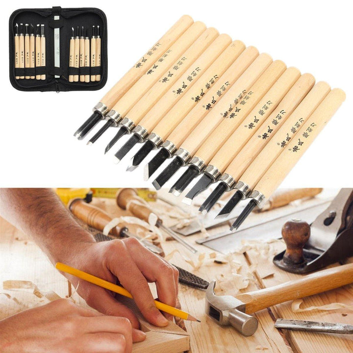 12Pcs Wood Carving Hand Chisel Tool Set Wood Working Professional Gouges + Case - MRSLM