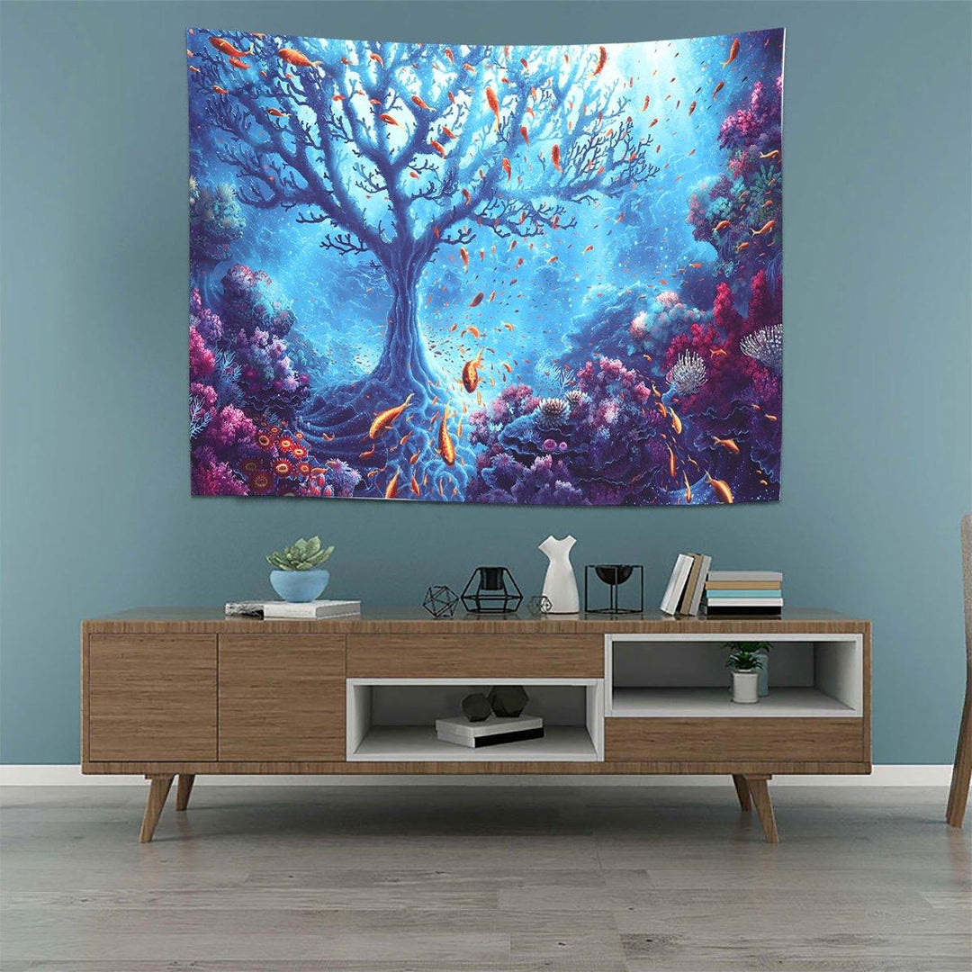 Underwater World Tree Tapestry Art Print Tapestry Home Office Room Wall Hanging Decoration - MRSLM