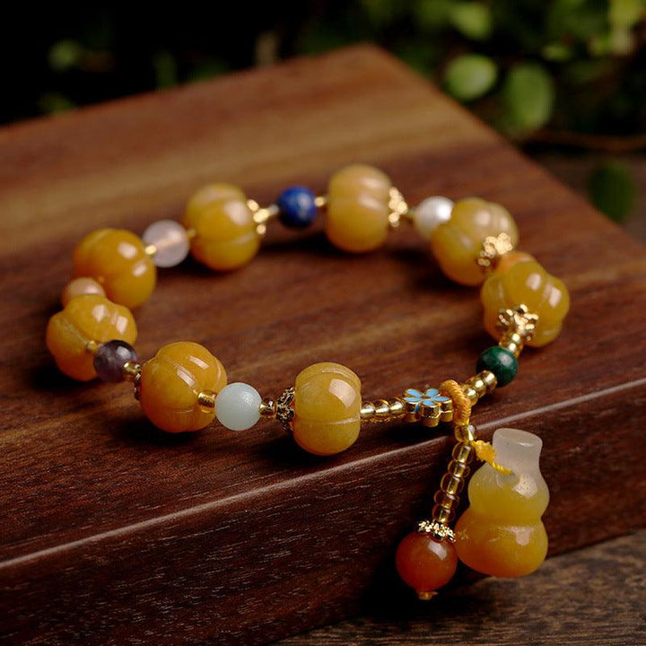 Fashion Golden Silk Jade Lotus Beads Jade Beaded Bracelet - MRSLM