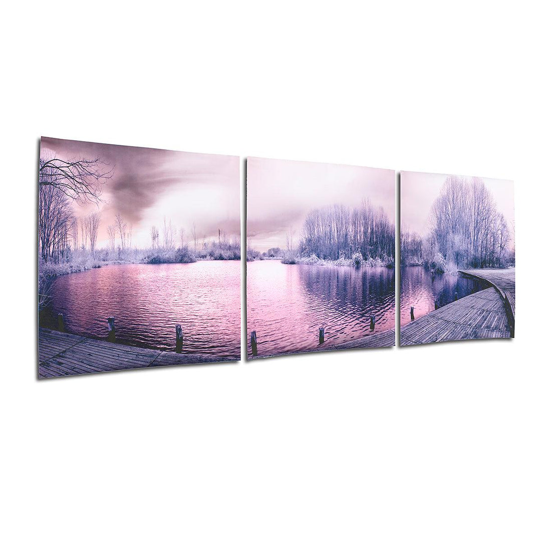 3Pcs Canvas Print Paintings Purple Lake Landscape Oil Painting Wall Decorative Printing Art Picture Frameless Home Office Decoration - MRSLM