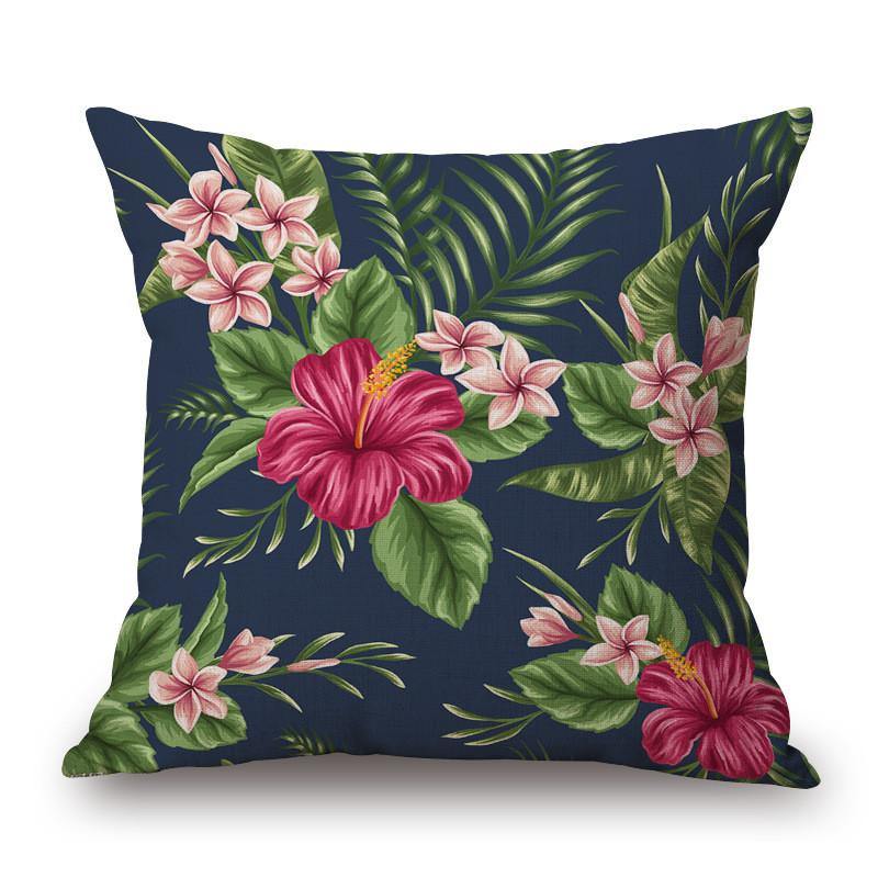 Decorative Throw Pillow Case Fashion Cotton Linen Tropical Plant Flowers Grass Cushion Cover Sofa Home Decor - MRSLM