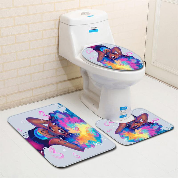 Waterproof Bathroom Shower Curtain Non-Slip European Marine Starfish Style Toilet Cover Mat Rug Pad Set - MRSLM