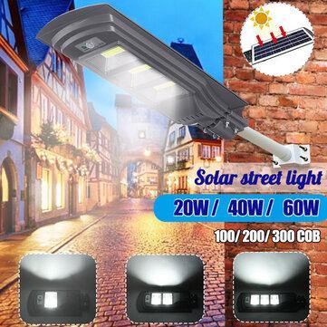 AUGIENB Solar Powered 20W/40W/60W COB LED Street Light PIR Motion Radar Sensor Waterproof Garden Lamp + Remote Control - MRSLM