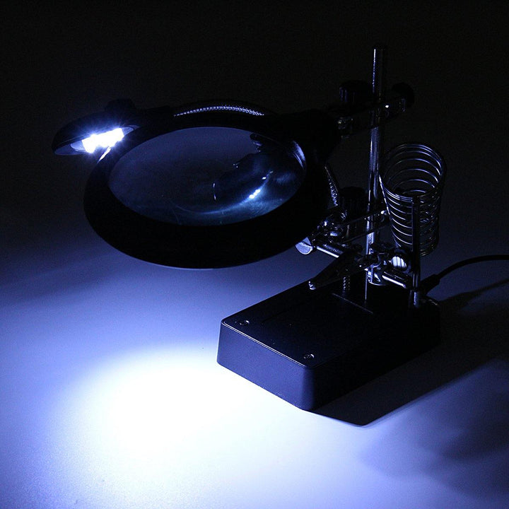 5 LED Light Magnifier Magnifying Glass Helping Hand Soldering Stand with 3 Lens - MRSLM