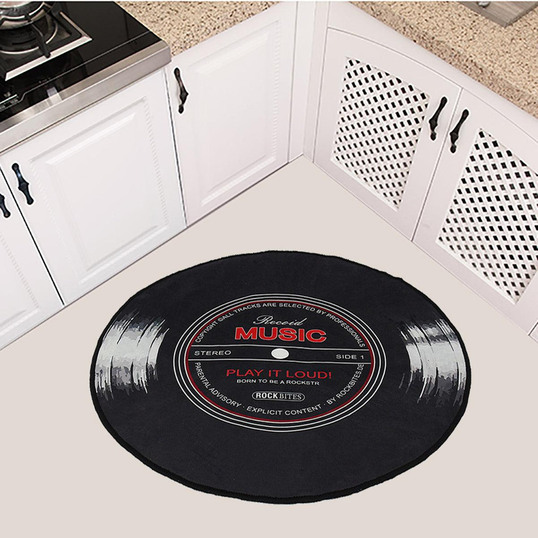 60-120cm Retro Music CD Record Printed Soft Round Floor Mat Room Area Carpet Rug - MRSLM