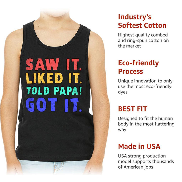 Saw It Liked It Kids' Jersey Tank - Colorful Sleeveless T-Shirt - Best Design Kids' Tank Top - MRSLM