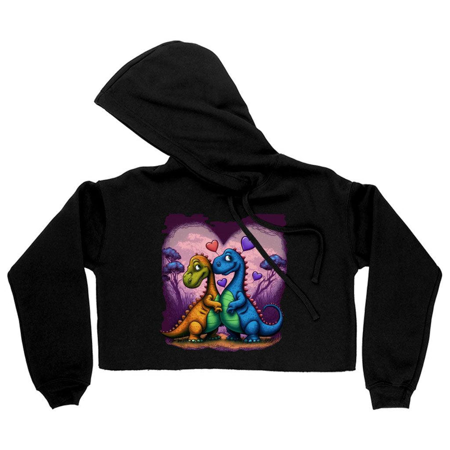 Love Women's Cropped Hoodie - Dinosaur Cropped Hoodie - Colorful Hooded Sweatshirt - MRSLM