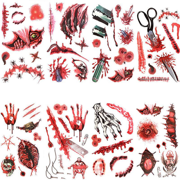 Halloween Props Tattoo Stickers Horror Simulation Wound Realistic Blood Scars Scratches Stitch Pattern - MRSLM