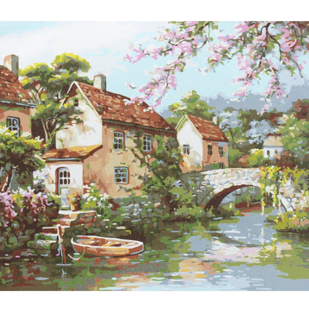 Oil Painting By Number Kit Bridge River Landscape Painting DIY Acrylic Pigment Painting By Numbers Set Hand Craft Art Supplies Home Office Decor - MRSLM