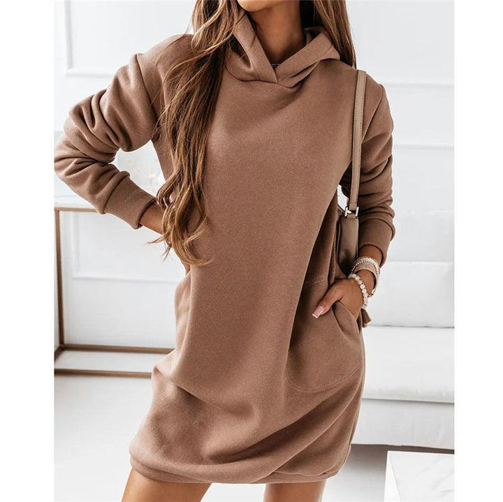 Fashion Hooded Long-sleeved Solid Color Women's Dress - MRSLM