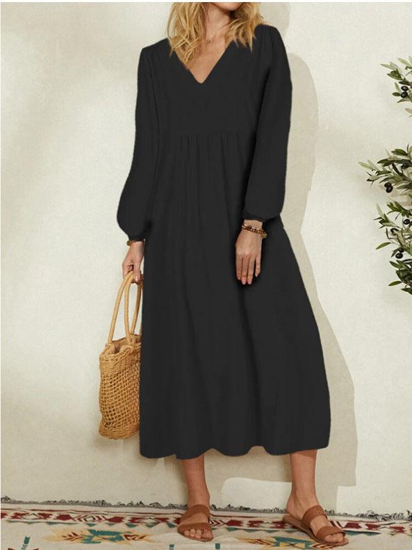 Autumn New Fashion Women's Wear Cotton Loose Lantern Sleeve Dress - MRSLM