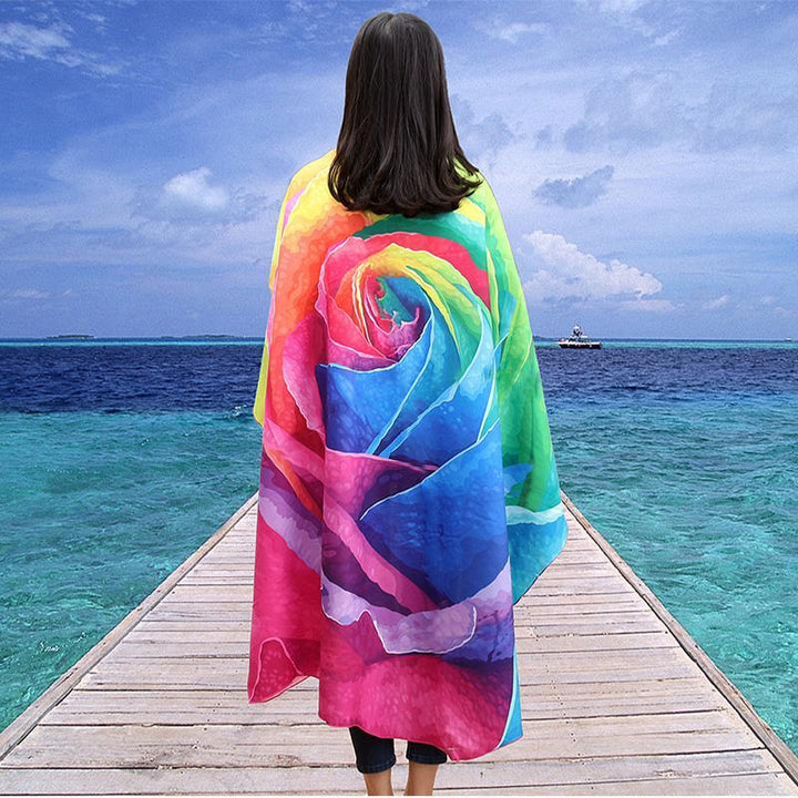 Honana WX-89 147cm 3D Simulation Rose Beach Towel Mat Romantic Women Shawl Bed Sheet Tapestry - MRSLM