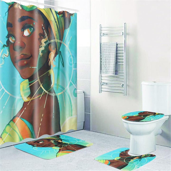 9 Optionals for African Girl Bathroom Shower Curtain Pedestal Rug Lid Toilet Cover Bath Mat Set - MRSLM