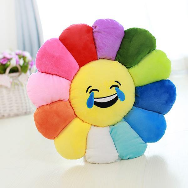 Creative Emoji Expression Candy Color Sunflowers Throw Pillow Plush Sofa Car Office Back Cushion - MRSLM