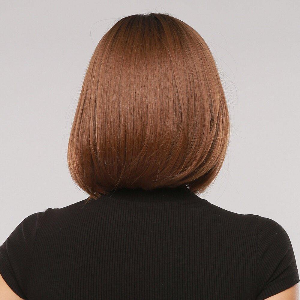 14 Inch Black Gradient Brown Short Straight Hair Fluffy BOBO Head Full Head Cover Wig - MRSLM