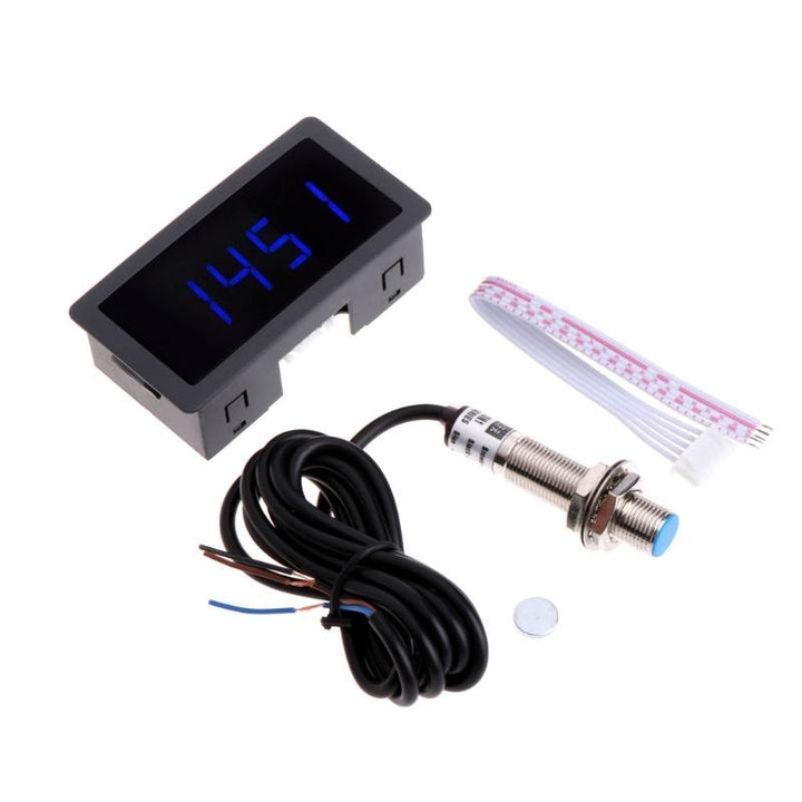 DC 8-24V 4 Digital LED Tachometer RPM Speed Meter with Hall Proximity Switch Sensor NPN 10-9999RPM - MRSLM