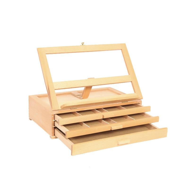 3-layer Artist Wooden Easel Tabletop Portable Painting Box Easel with Storage Drawer - MRSLM