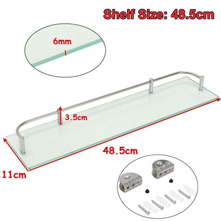 Modern Wall Mount Glass Shelf Rectangular Bathroom Shower Storage Rack Shelf with Rail - MRSLM