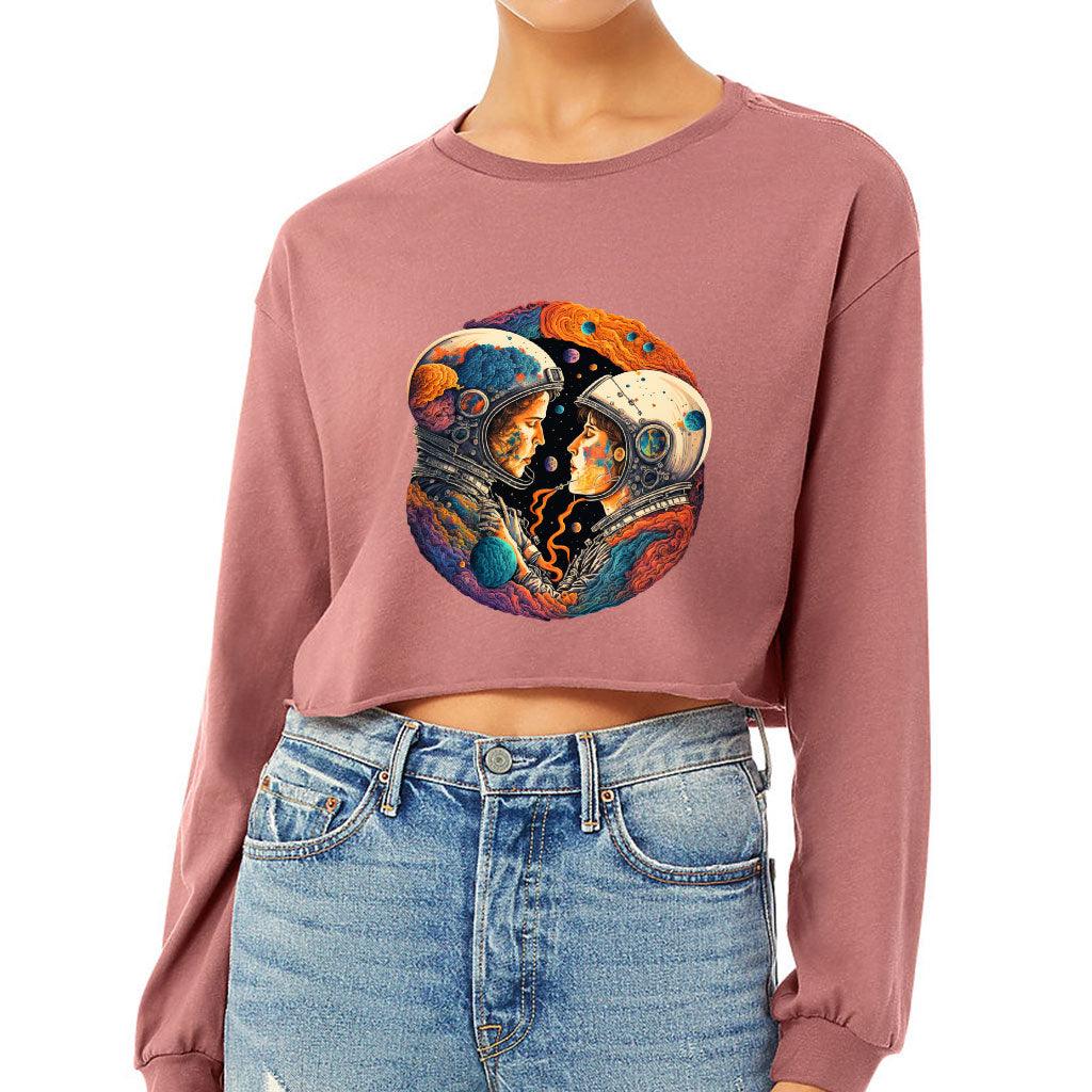 Love Astronaut Cropped Long Sleeve T-Shirt - Fantasy Women's T-Shirt - Art Long Sleeve Tee - MRSLM