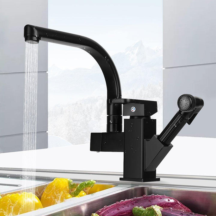 Kitchen Sink Mixer Taps 360°Swivel Spout With Pull Out Spray Faucet & 2 Hose - MRSLM