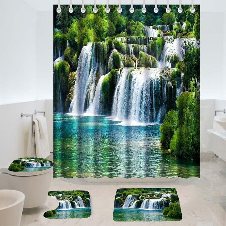 180 x180cm Shower Curtain Anti-Slip Carpets Waterfall Style Bathroom Bath Mat - MRSLM