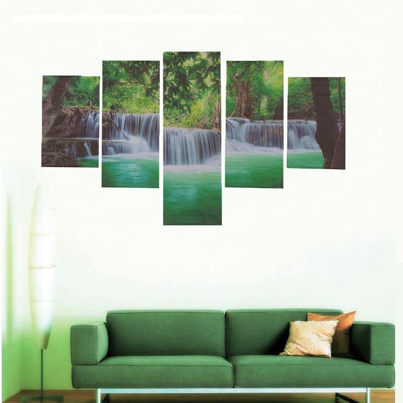 Rimless Landscapes Green Waterfalls High Definition Spray Paintings For Room Decorations - MRSLM