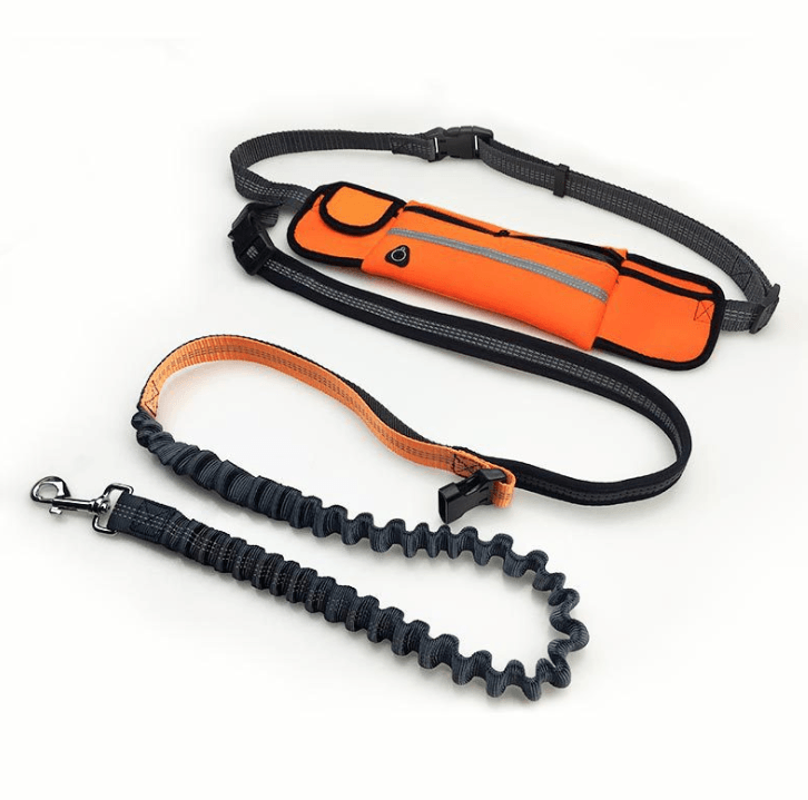 Hands-Free Dog Running Leash with Waist Pocket Adjustable Belt Shock Absorbing Bungee - MRSLM